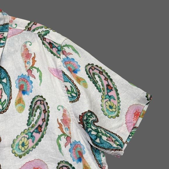 Rhythm Brookly Paisley Natural SS Shirt Size M NWT Linen/Rayon Blend - Picture 2 of 8